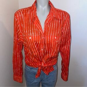 Ralph Lauren Button Down Shirt Collared Blouse Long Sleeve Cotton Orange 1X